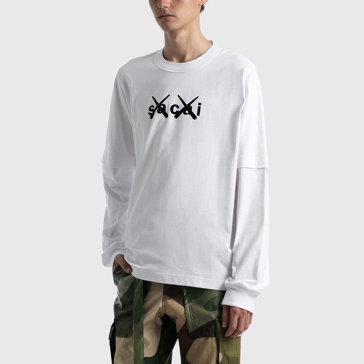 KAWS Sacai Flock Print Long Sleeve カウズ サカイ Tシャツ (sacai/T