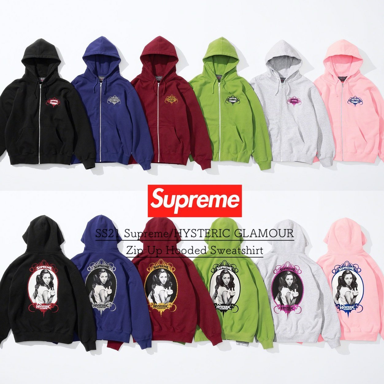 SS21 Supreme HYSTERIC GLAMOUR Zip Up Hooded Sweatshirt (Supreme
