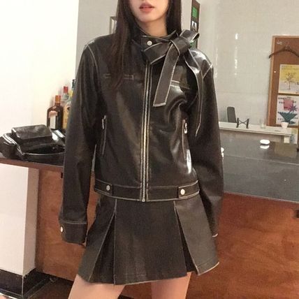 セットアップ ライダースジャケット レザースカート リボン 5157