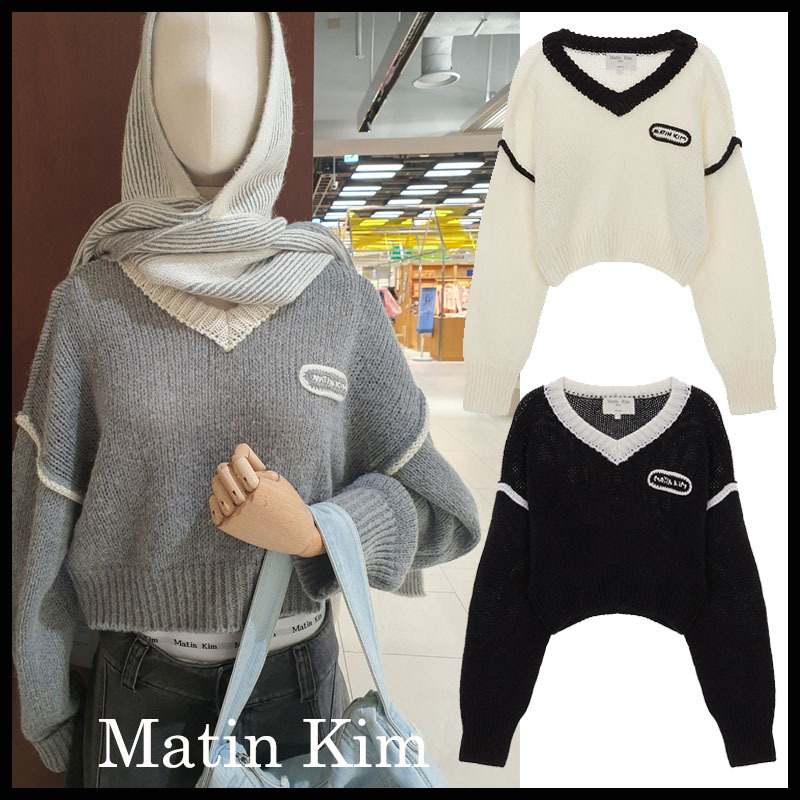 ☆MATIN KIM☆ V NECK COLOR CROP KNIT PULLOVER (Matin Kim/ニット