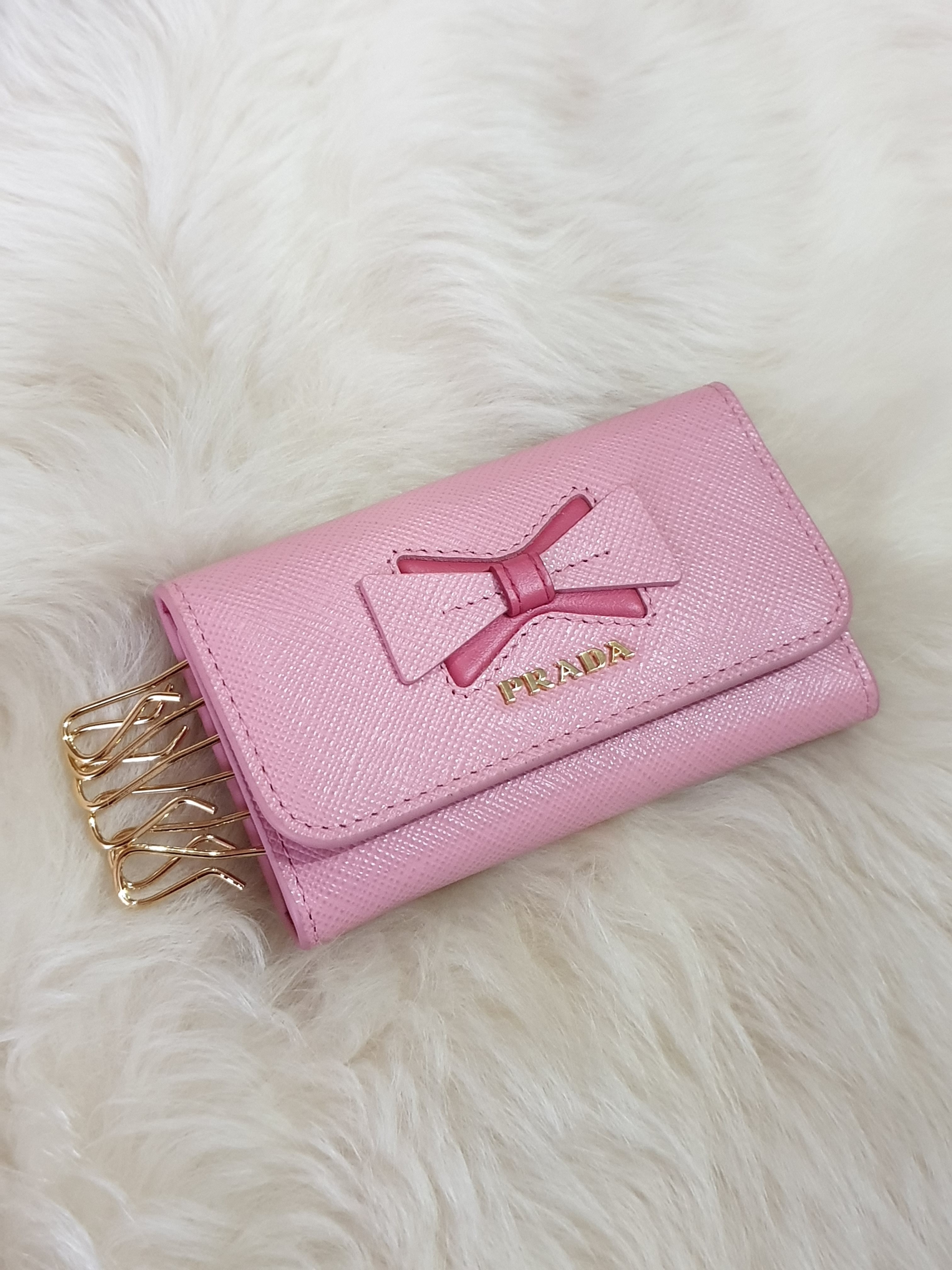 PRADAおリボン♪レザーキーケース6連♪ピンクバイカラー (PRADA/キー