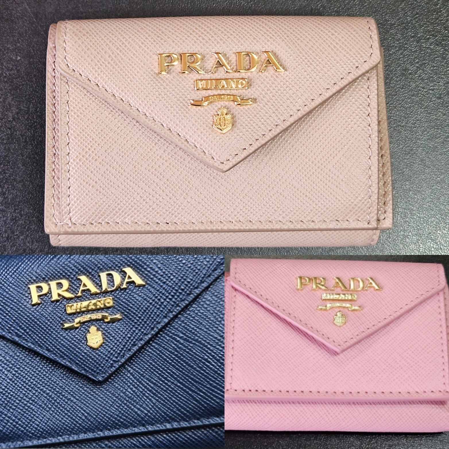 PRADA3つ折りミニ財布☆レター型☆サフィアーノ 紺 (PRADA/折りたたみ