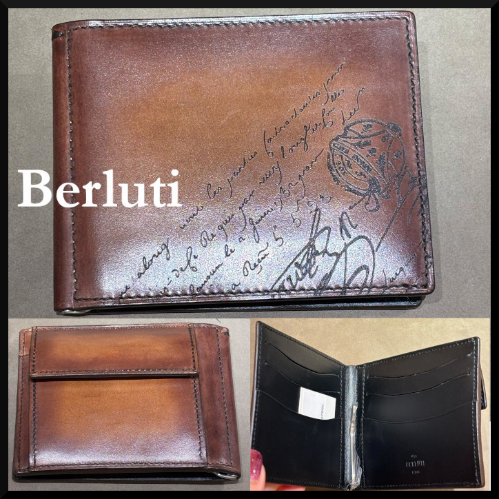 BERLUTI】フィギュア コイン スクリットレザー 折りたたみ財布