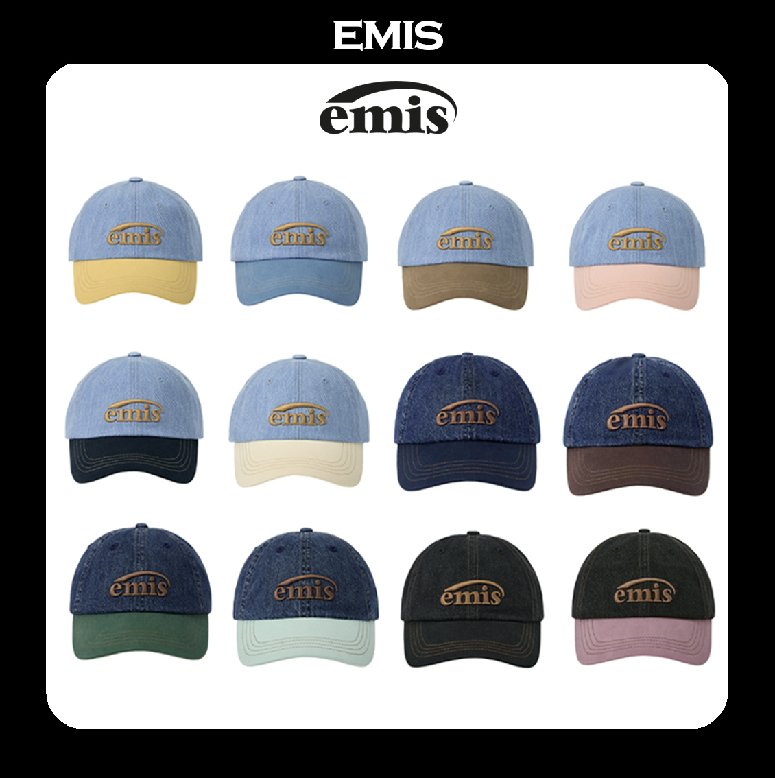 EMIS☆韓国人気 WASHED DENIM BALL CAP 12COLOR (EMIS/キャップ