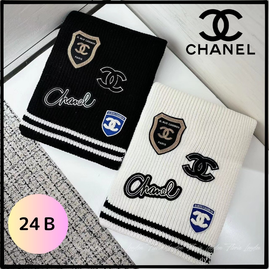 24B【CHANEL】ワッペン カジュアル カレッジスタイル マフラー (CHANEL