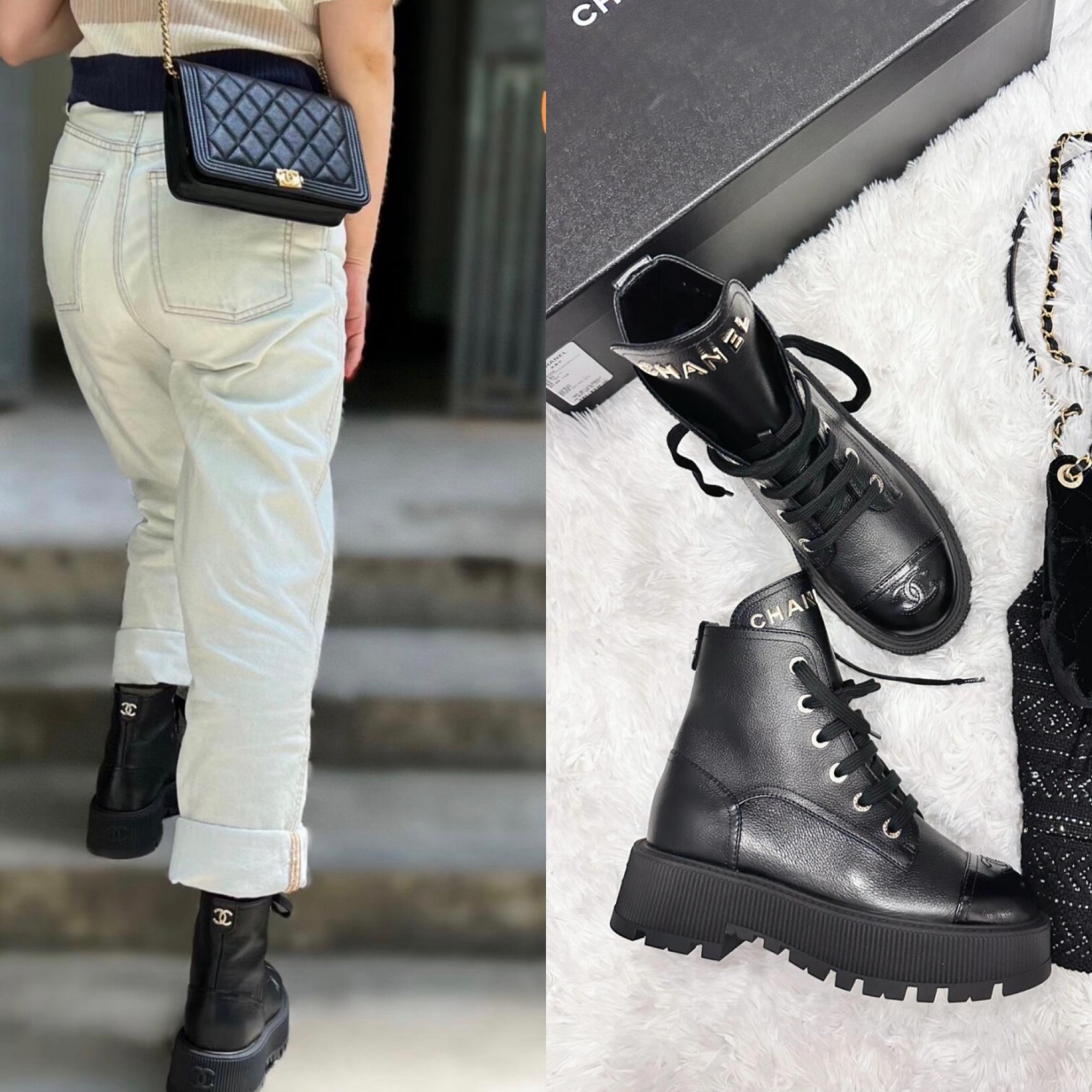 ベーシックなレースアップデザインが飽きない CHANEL ブーツ (CHANEL