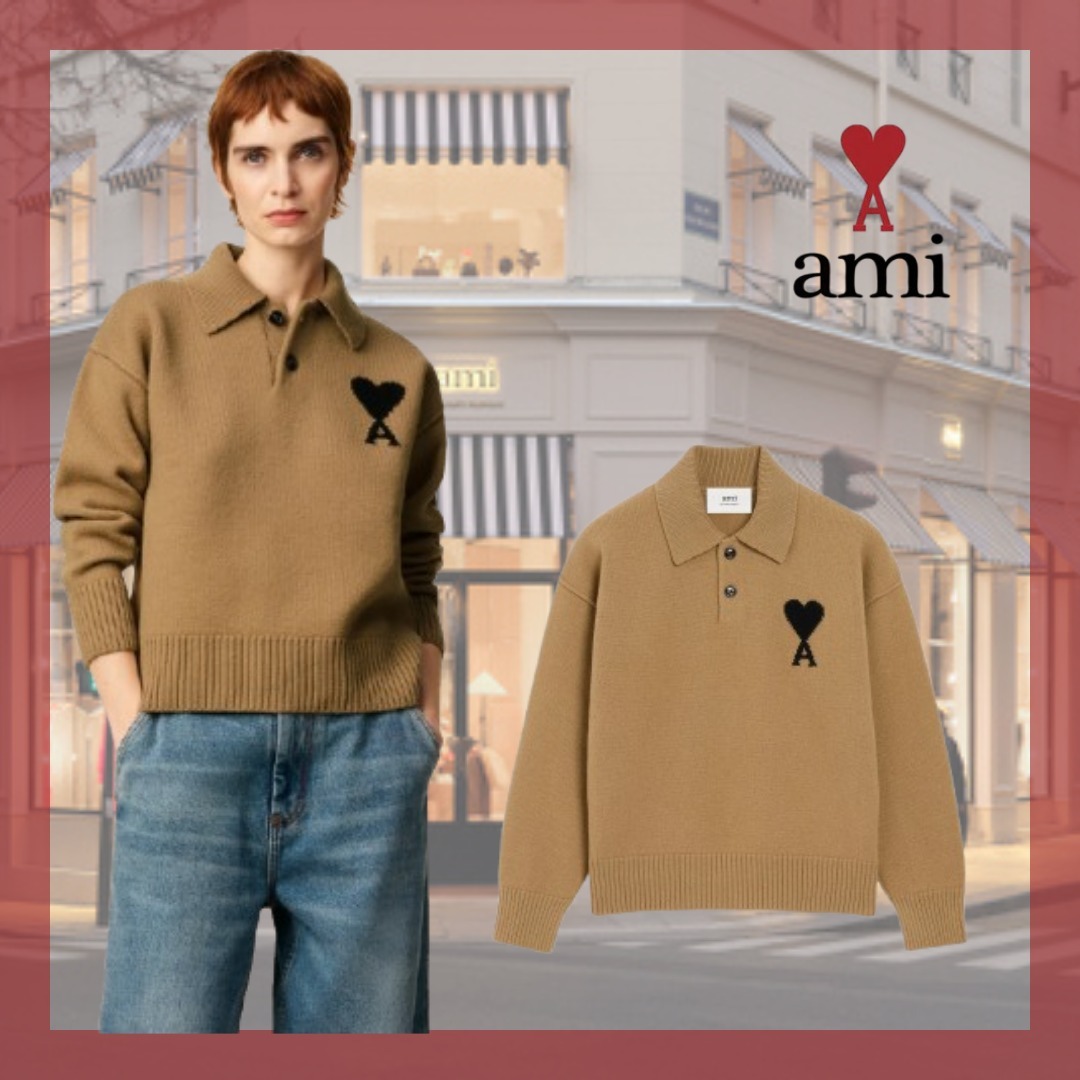 Ami paris】Ami de Coeur ポロ upl409018288☆キャメル (AMI PARIS