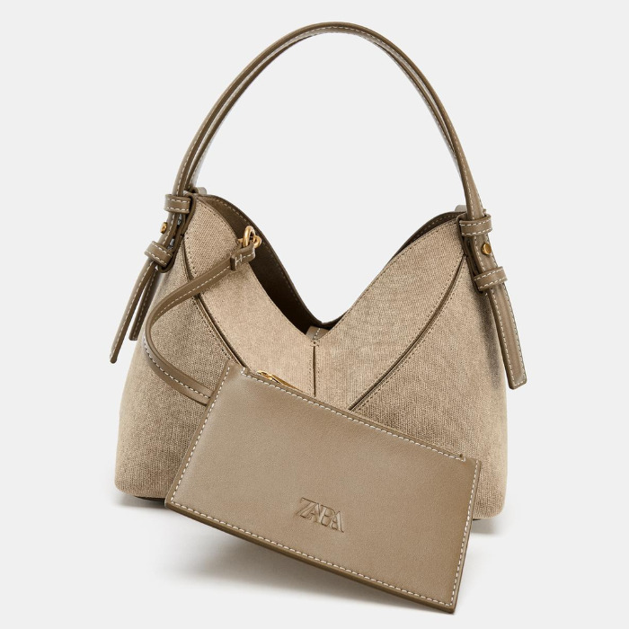 ZARA ステッチ入り ミニ ショルダーバッグ (21x18x8cm) (ZARA