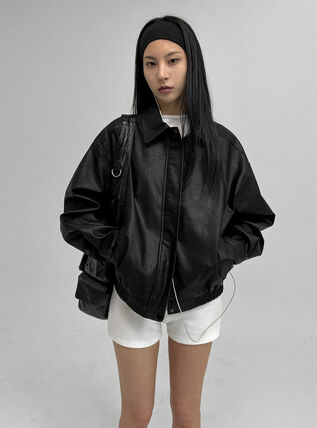 韓国 BLACKUP》オーバーレザー ジャンパー 2色 秋冬 人気 (BLACKUP