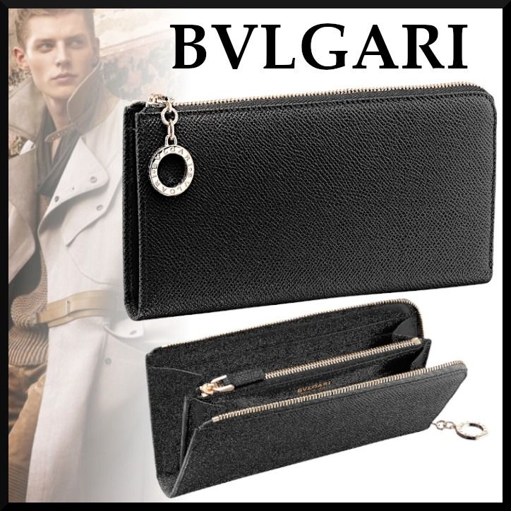 BVLGARI】ブルガリ レザー ロゴ チャーム付き Lジップ 長財布 (Bvlgari
