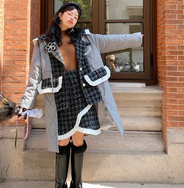 セーラー襟 キルティング 中綿ブルゾン コート ロング (ダウン