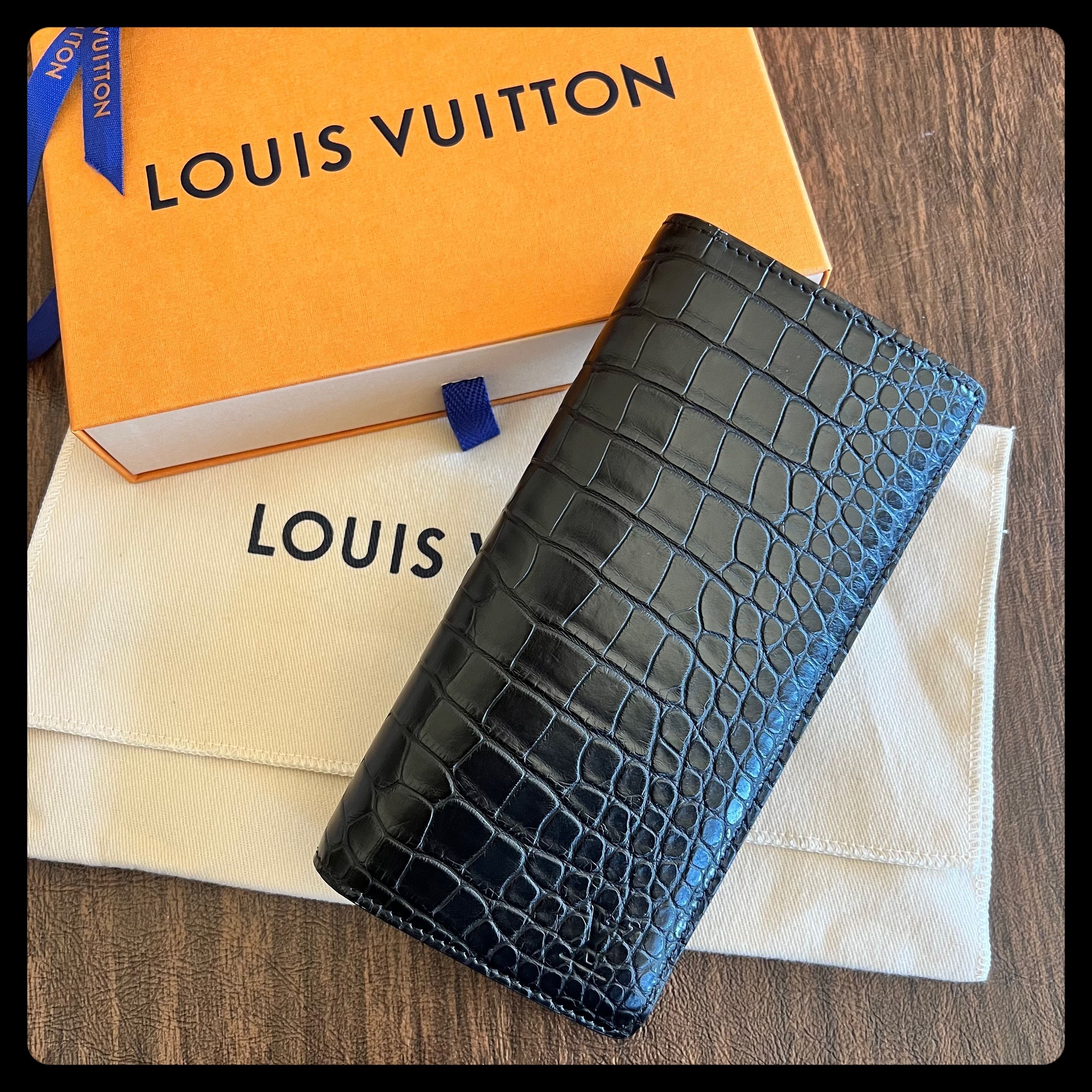 全2色☆Louis Vuittonクロコ製ブラックスリムロングウォレット黒