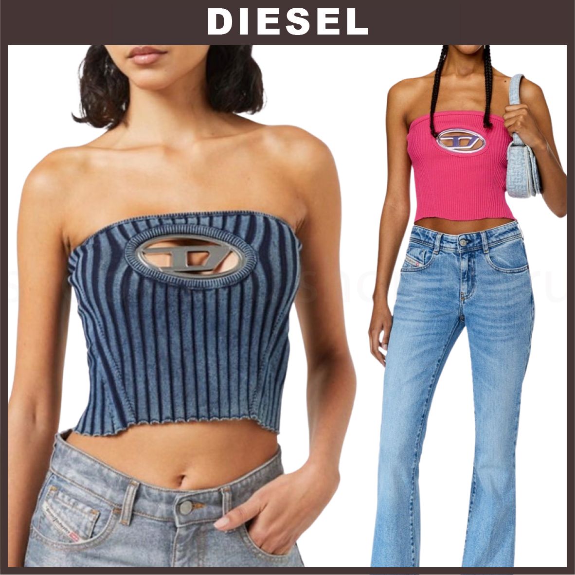 DIESEL◇ロゴ カットアウトデザイン チューブトップ カモフラ (DIESEL