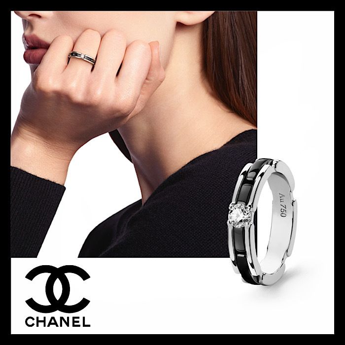 CHANEL ホワイトゴールド ダイヤモンドブラックセラミックリング