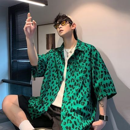 柄シャツ 半袖 総柄 ヒョウ柄 花柄 ボタニカル 全4色 韓国 b4688