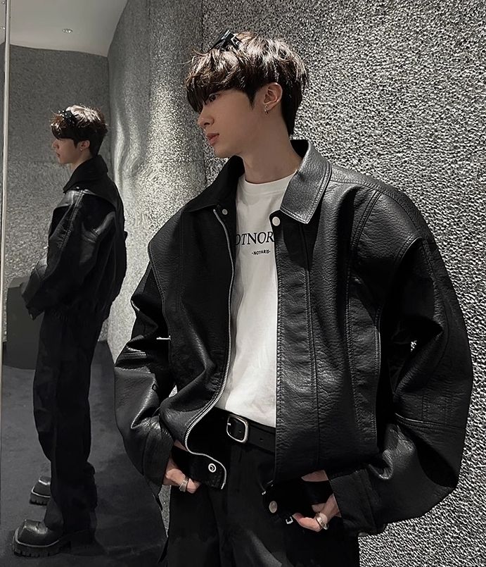 ルーズ レザージャケット 韓国 アウター ライダース hr1266 (レザー