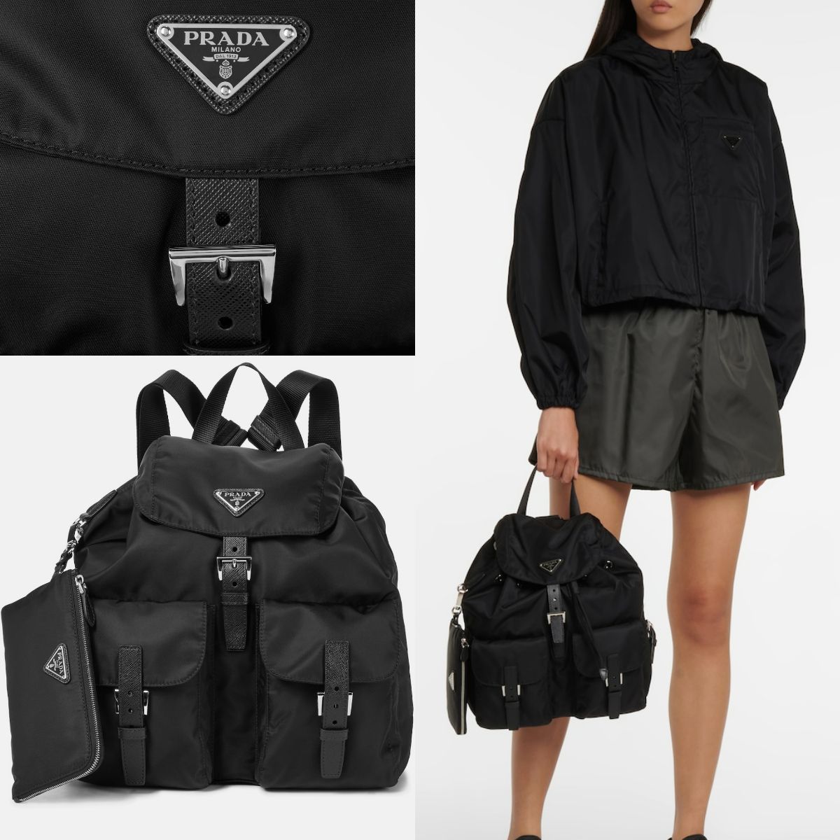 PRADA*ミニポーチ付きトライアングルロゴナイロンリュックサック