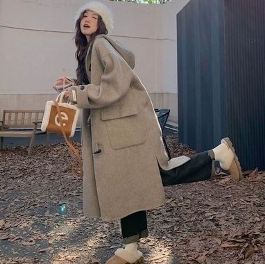 レディース ヘリンボーン ダッフルコート カジュアル 秋冬 韓国