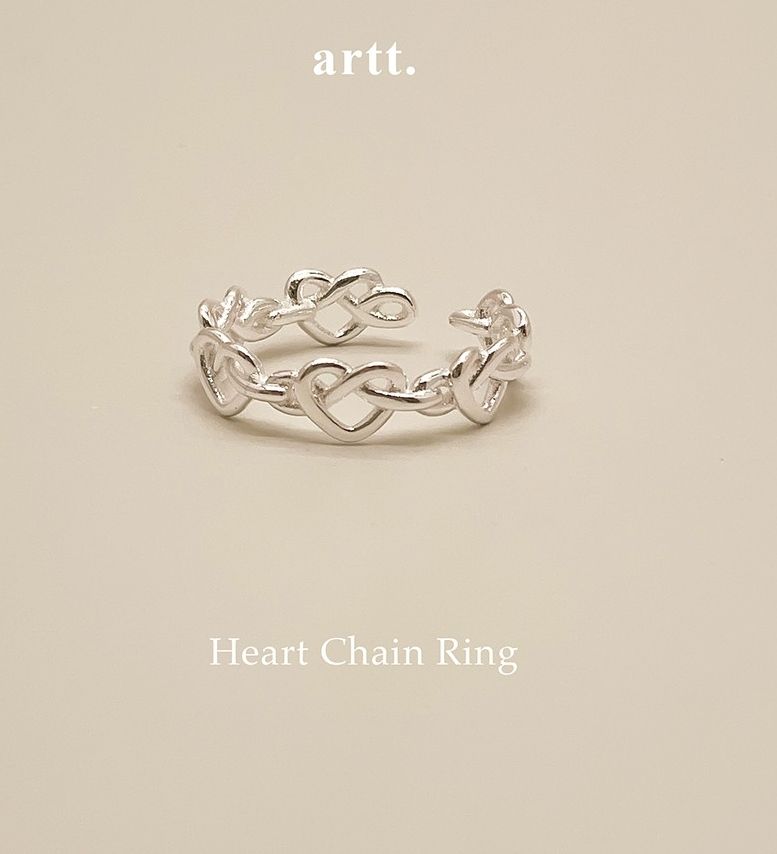 シルバー925 ハートチェーン リング オープンリング (指輪・リング