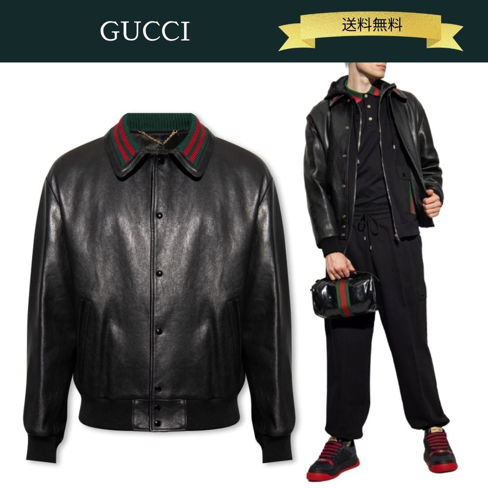 送料込】GUCCI 24AW ストライプ レザー ボンバージャケット (GUCCI
