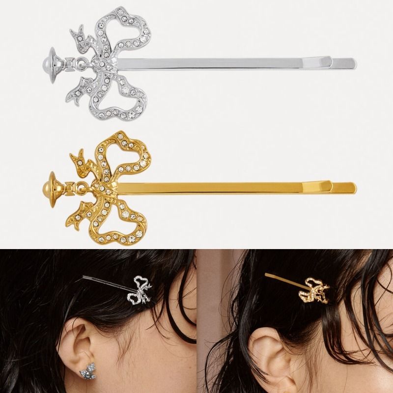 ☆vivienne westwood☆リボン&クリスタル ロゴ ヘアピン (Vivienne