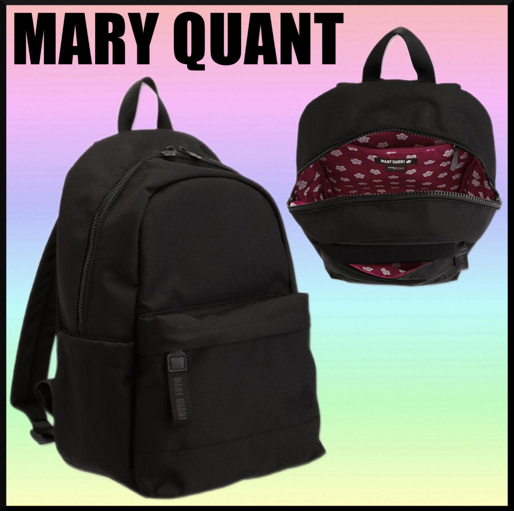 人気☆MARY QUANT オールブラックシンプルロゴ リュック☆ギフト (MARY