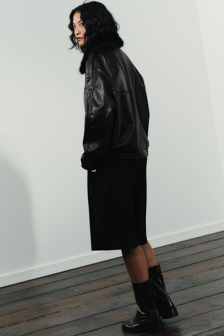 ZARA】取り外し可能なフェイクファー襟付きジャケット (ZARA