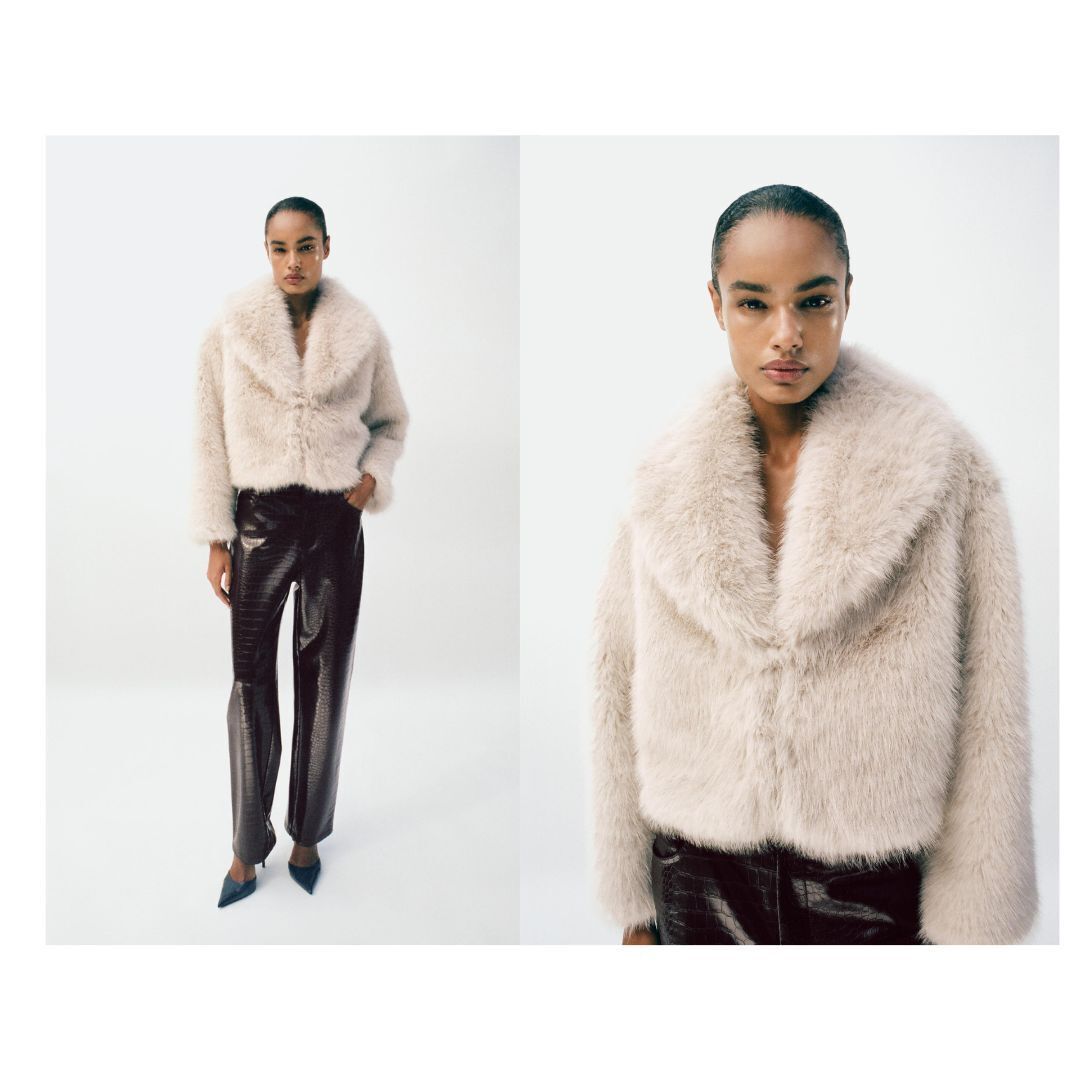 ZARA】ラペルフェイクファージャケット 6318/277/712 (ZARA/ムートン