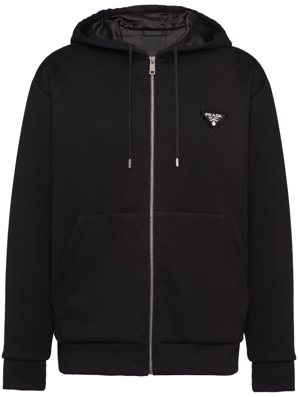 Prada logo-appliqué zip-up Hoodie | Black | FARFETCH NO