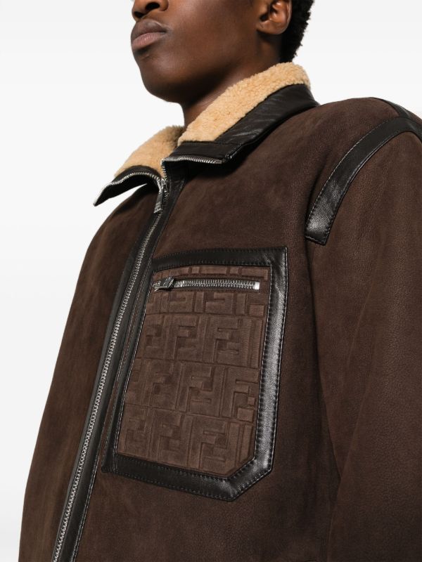 FENDI logo-embossed Shearling Jacket | Brown | FARFETCH
