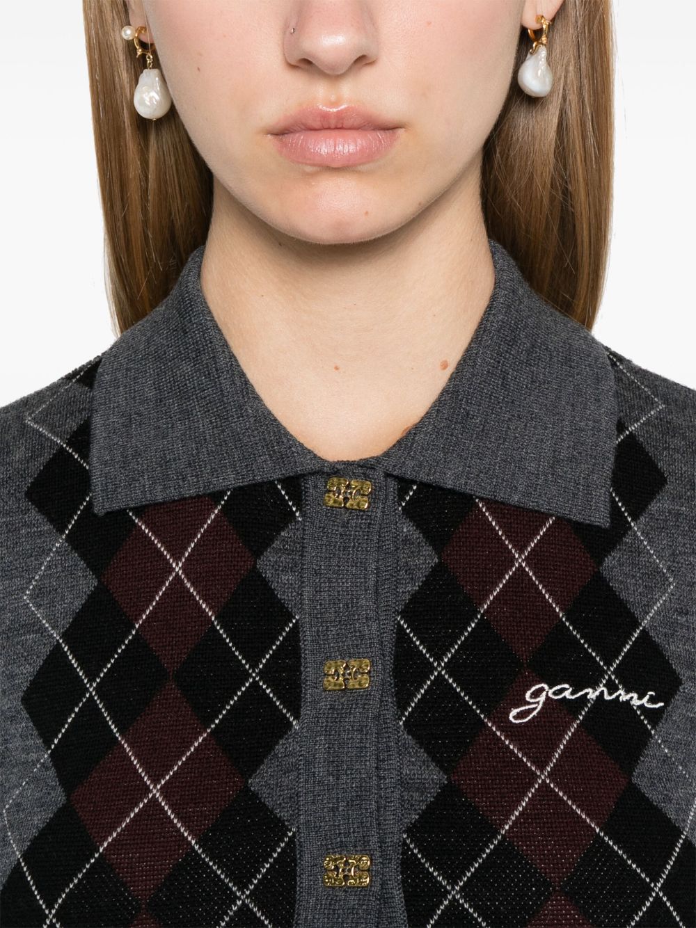 GANNI ニット ポロシャツ | グレー | FARFETCH JP