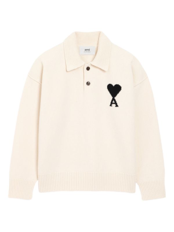 AMI Paris Ami De Coeur ウールポロシャツ | ニュートラル | FARFETCH JP