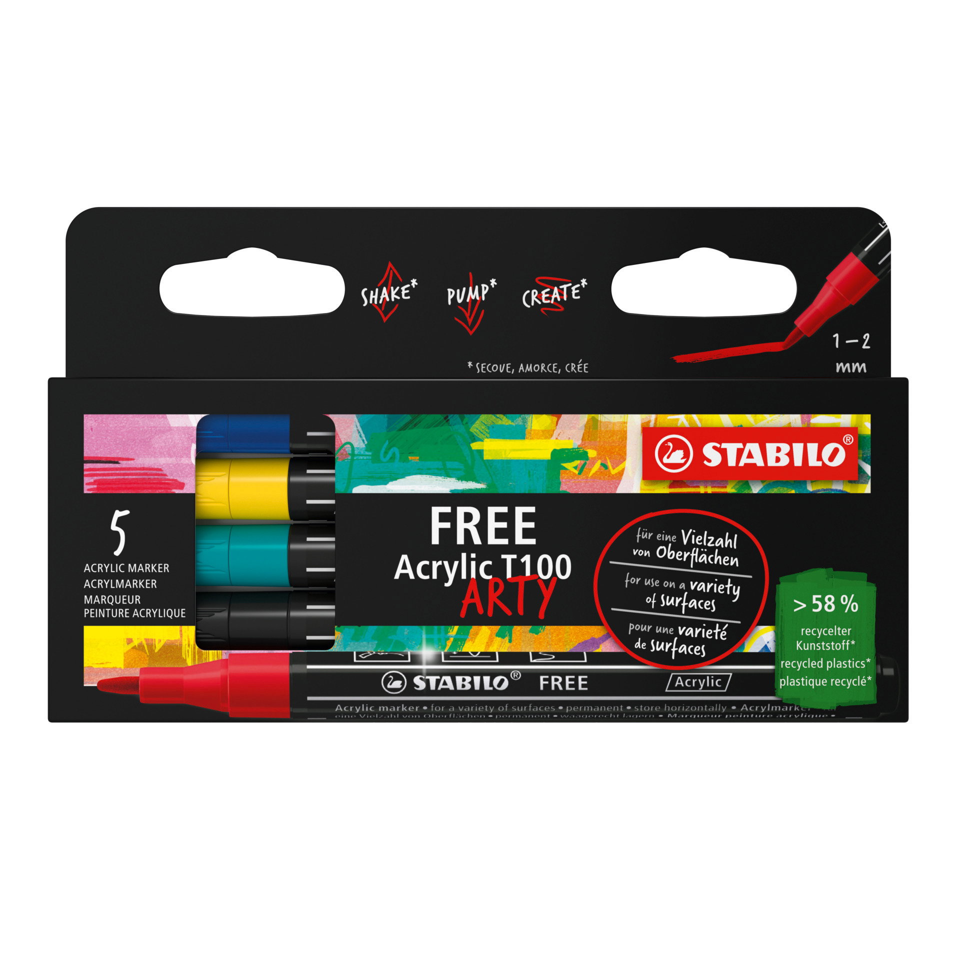 Acrylic marker STABILO FREE Acrylic - pack of 5 colors | STABILO