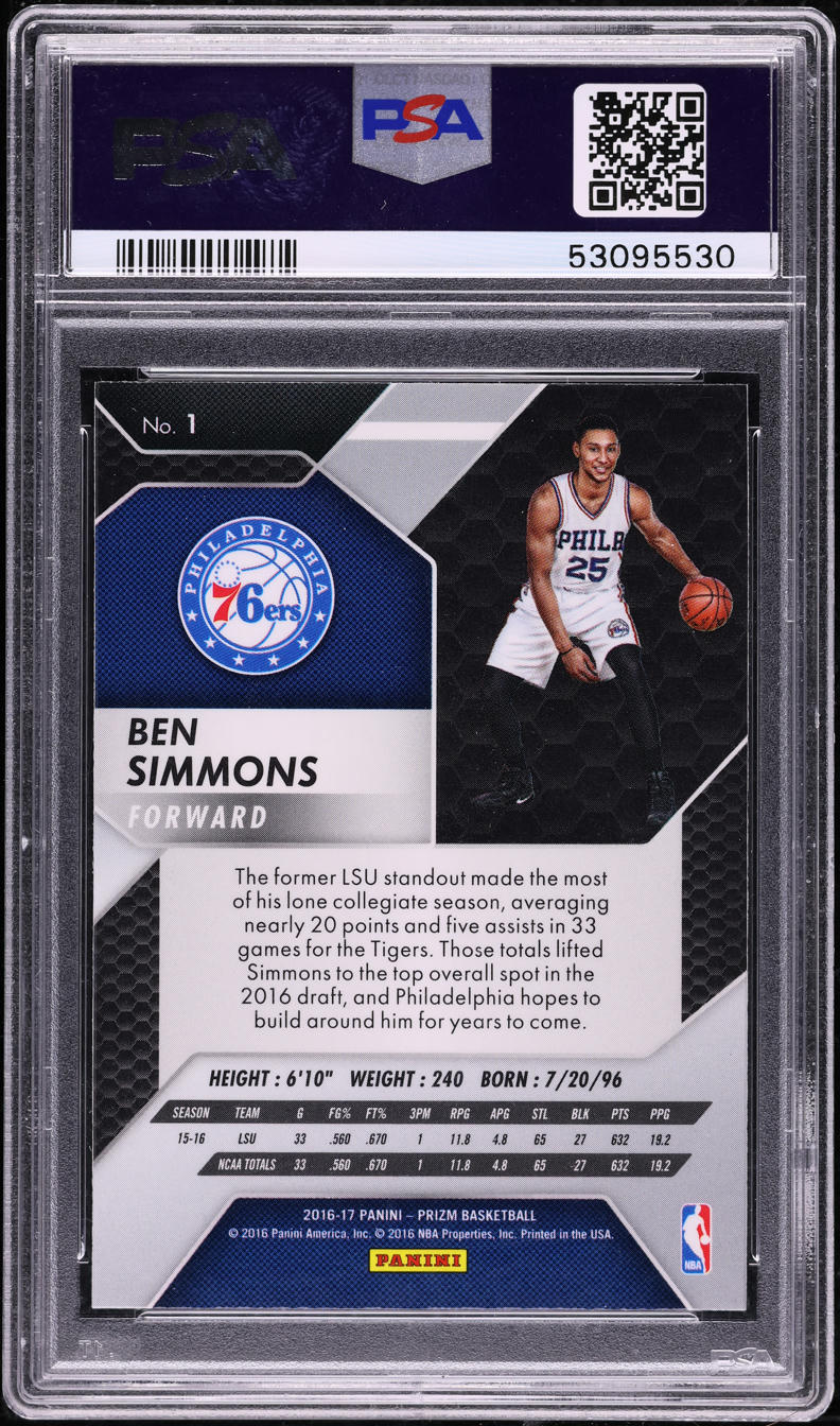 2016 Panini Prizm Ben Simmons ROOKIE #1 PSA 10 GEM MINT on