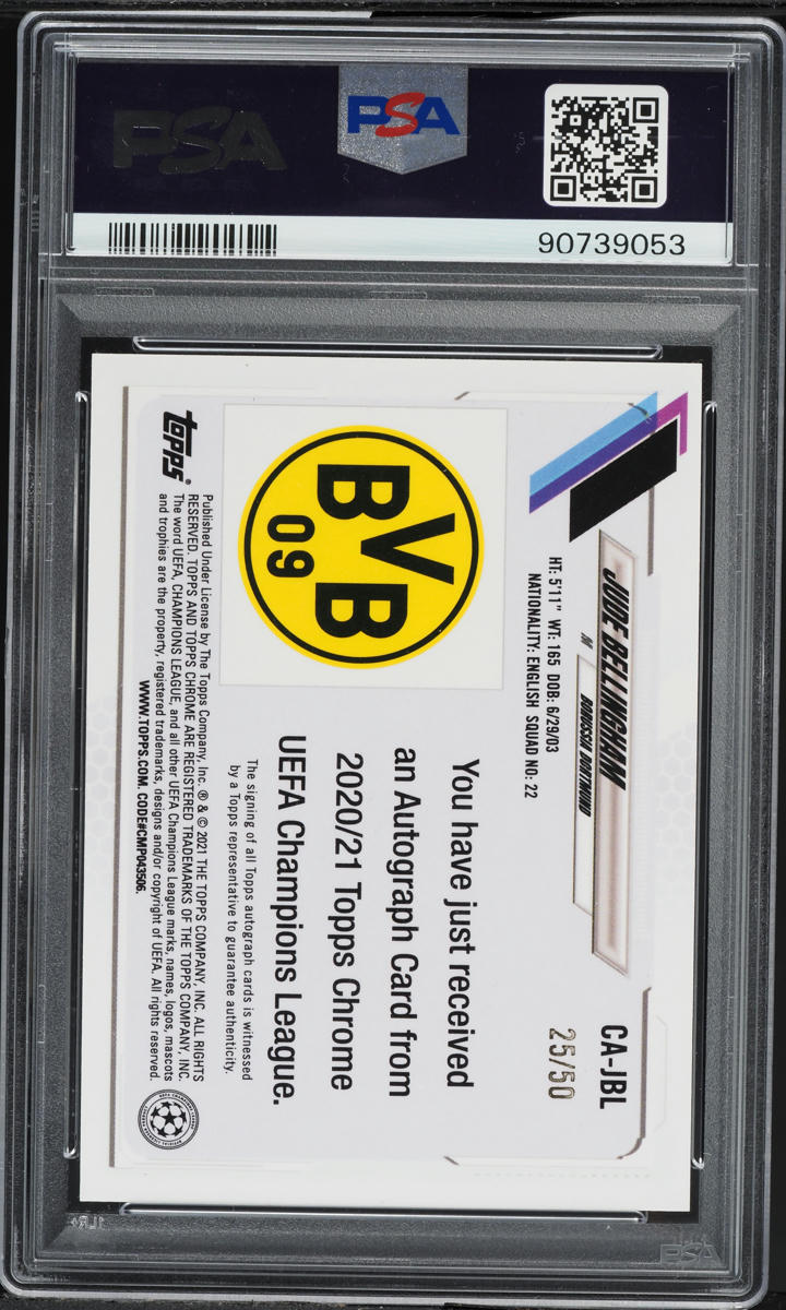 2020 Topps Chrome UEFA Gold Refractor Jude Bellingham ROOKIE AUTO