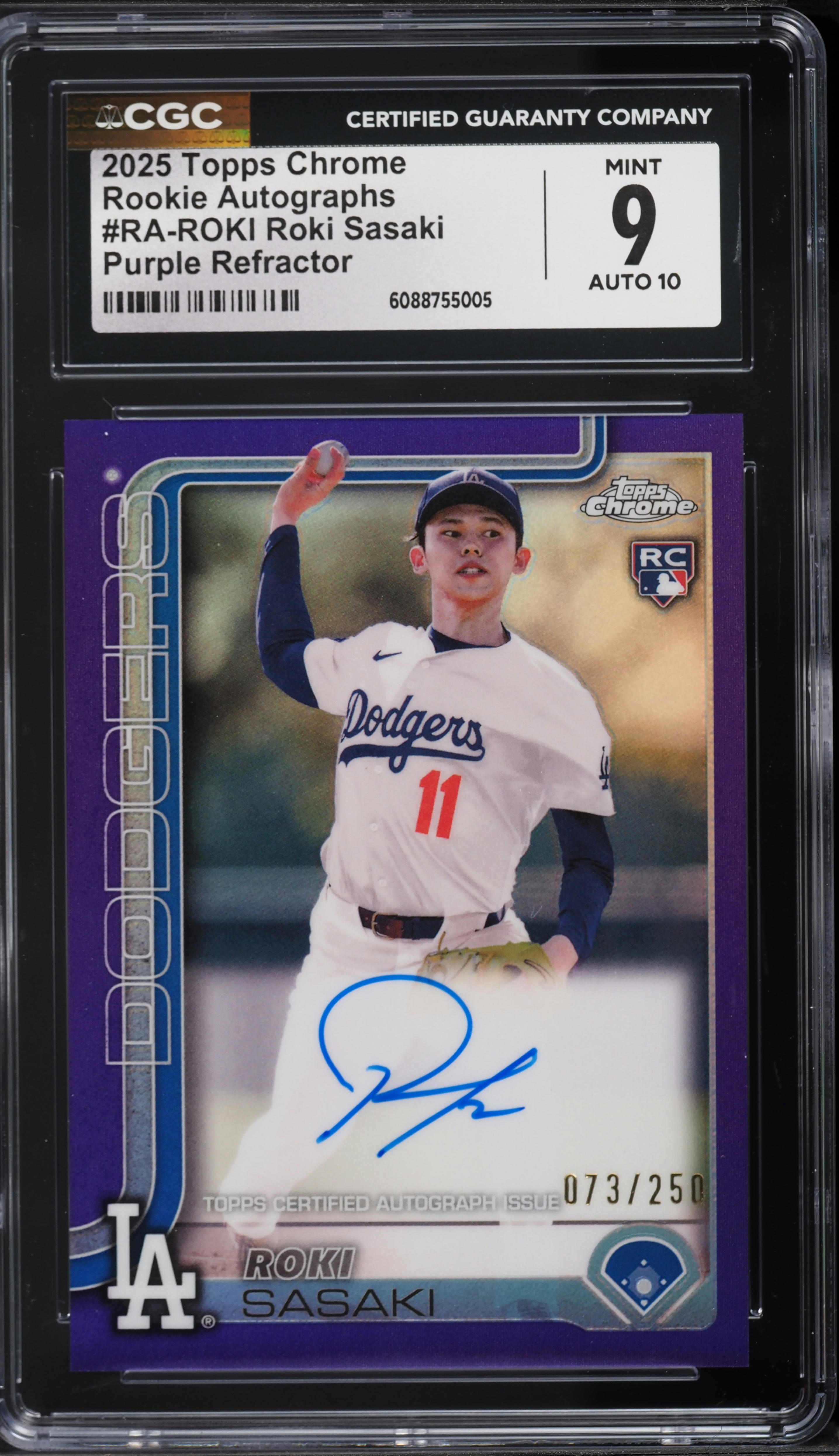 2025 Topps Chrome Purple Refractor Roki Sasaki ROOKIE AUTO /250
