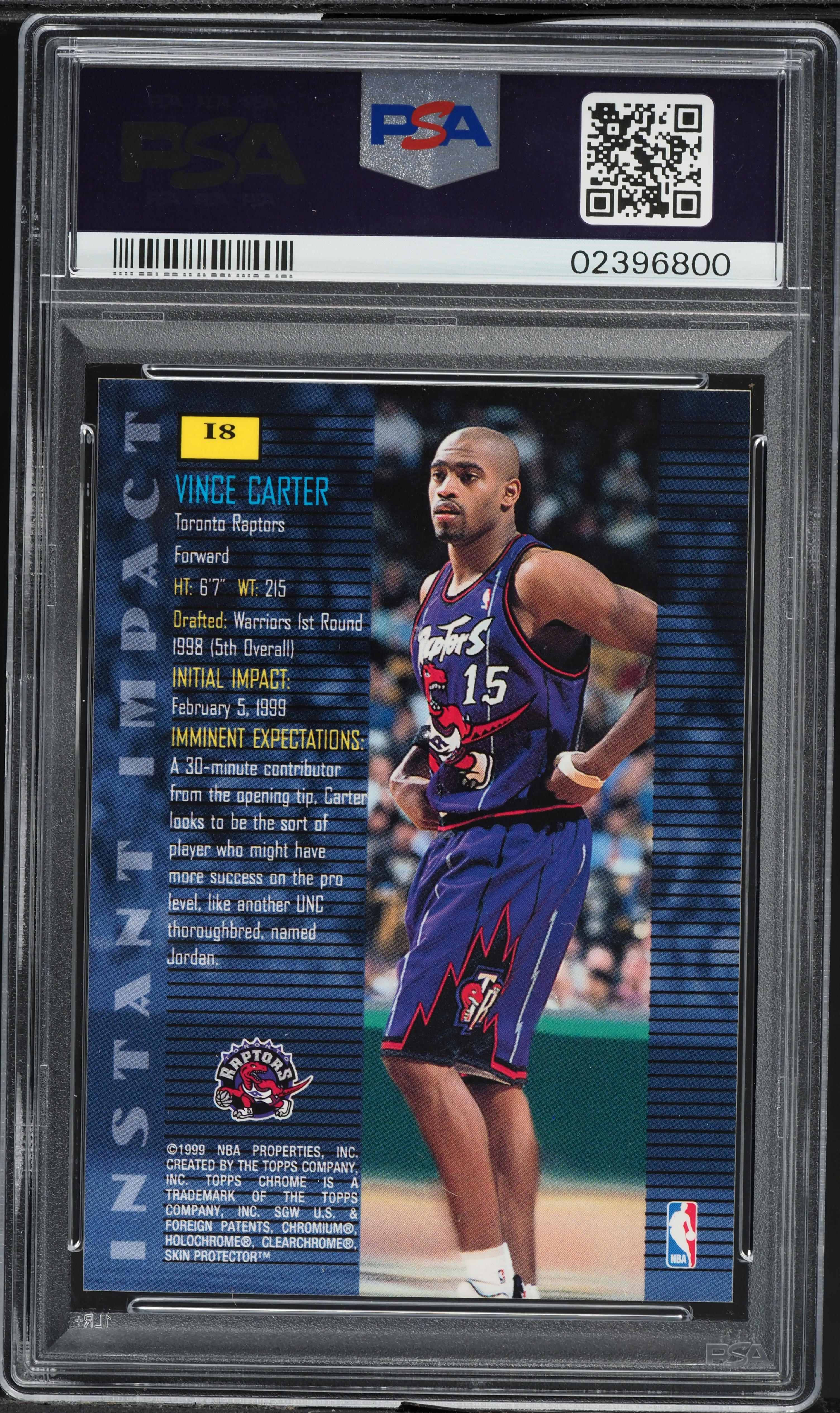 1998 Topps Chrome Instant Impact Vince Carter ROOKIE #18 PSA 10