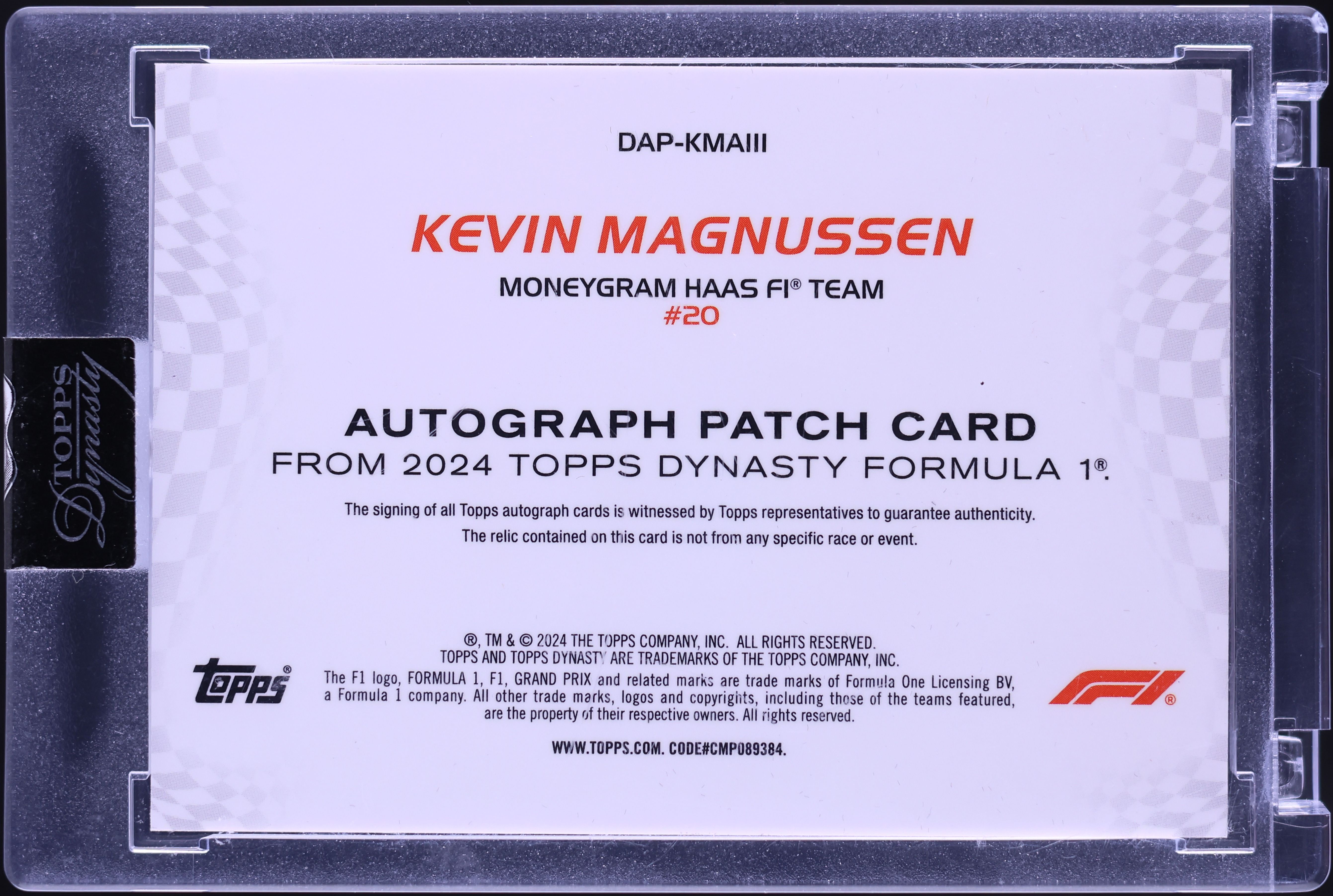 2024 Topps Dynasty Formula 1 F1 Kevin Magnussen PATCH AUTO /5 #DAP