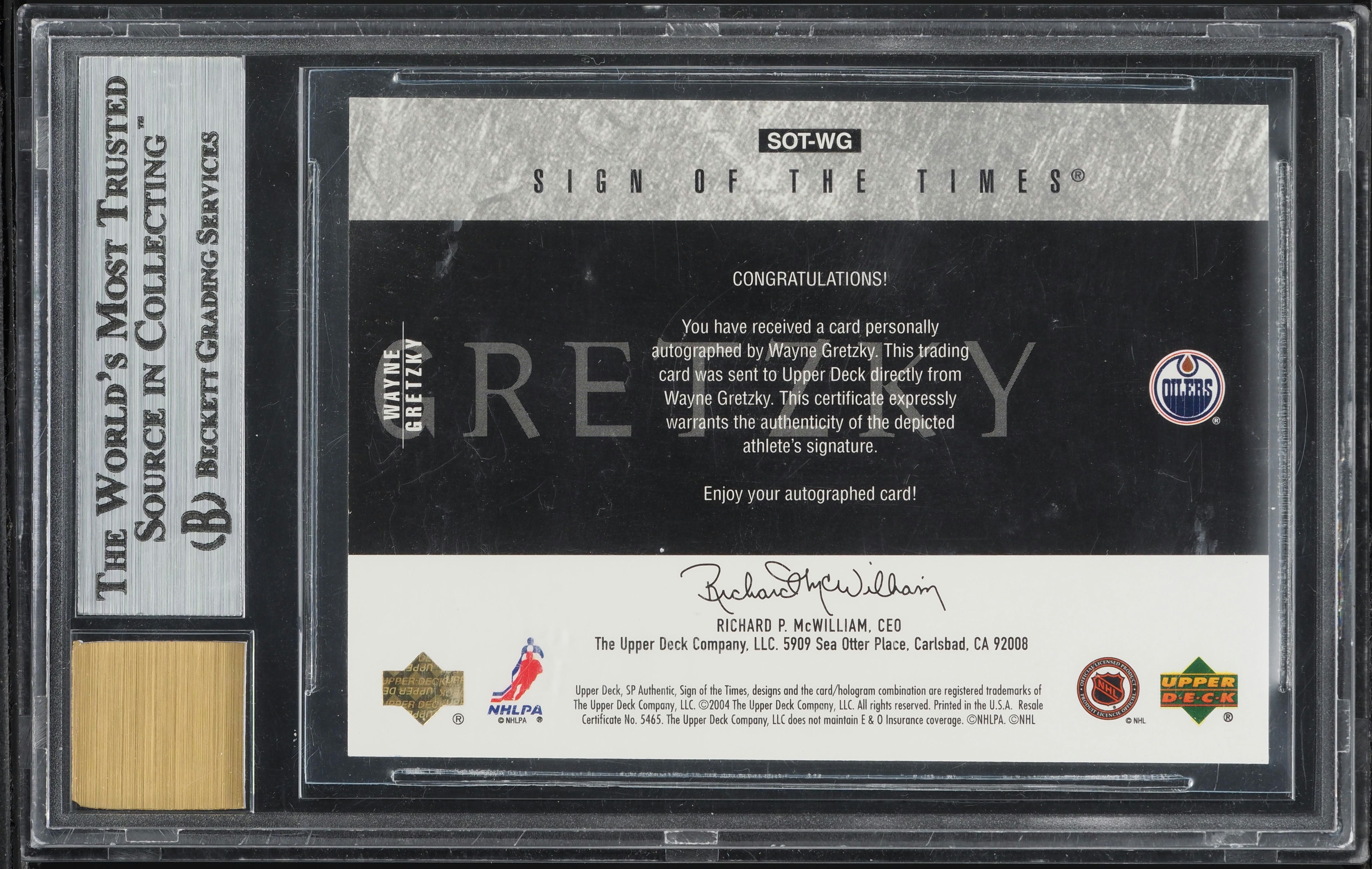 2003 SP Authentic Sign Of The Times Wayne Gretzky AUTO #SOT-WG BGS