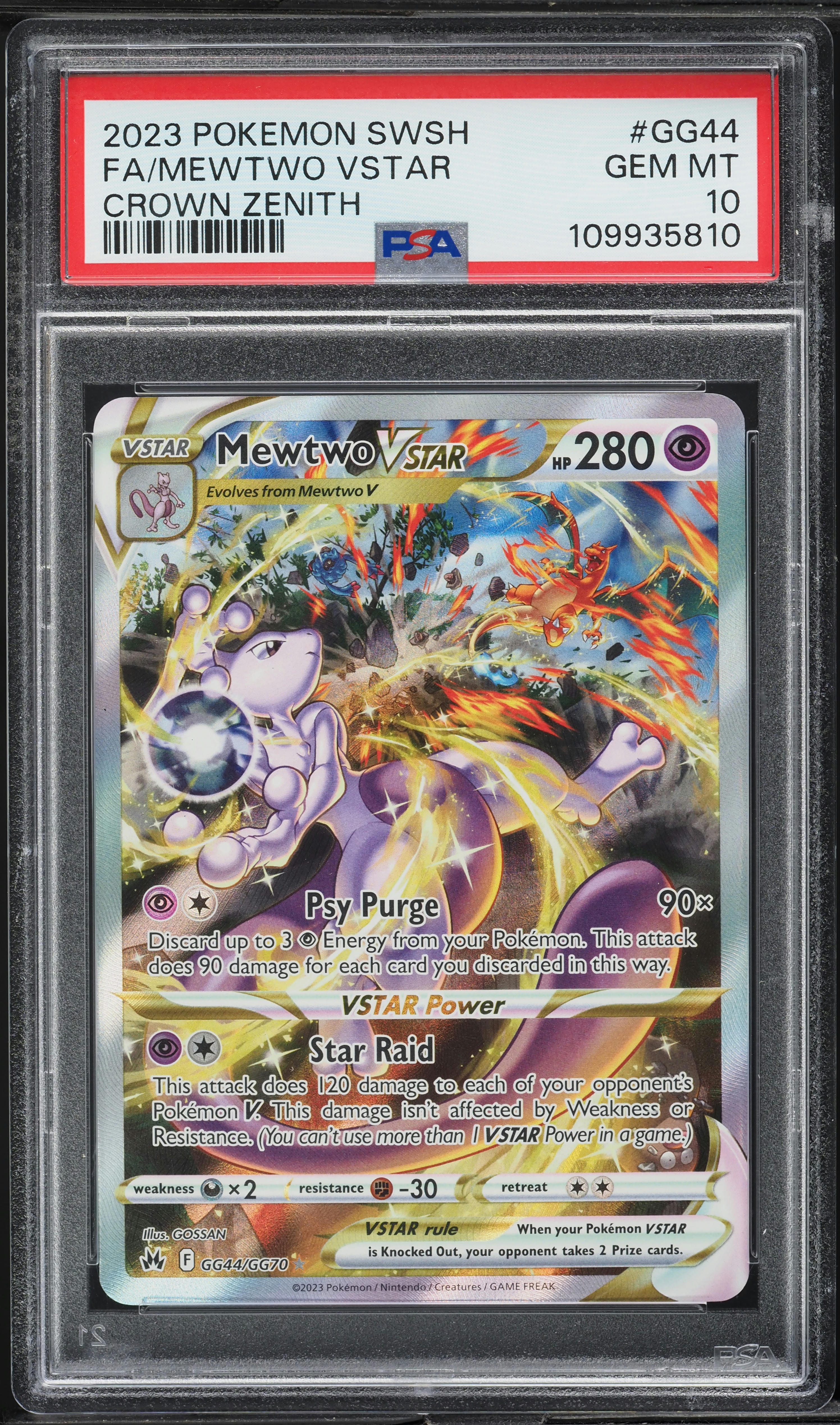 2023 Pokemon SWSH Crown Zenith Full Art Mewtwo VSTAR #GG44 PSA 10