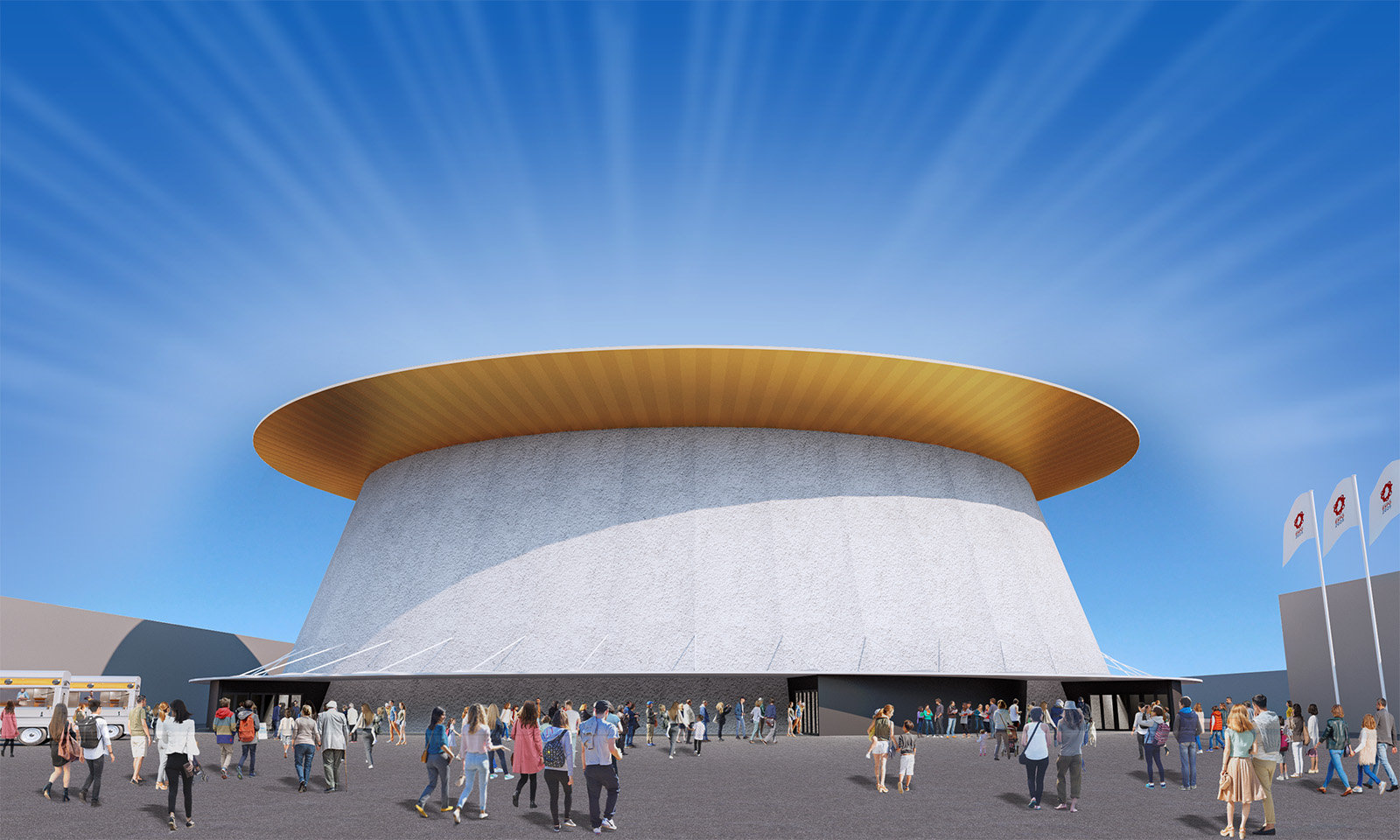 万博主要3施設のイメージ公表、伊東豊雄氏設計の大催事場は「黄金の大