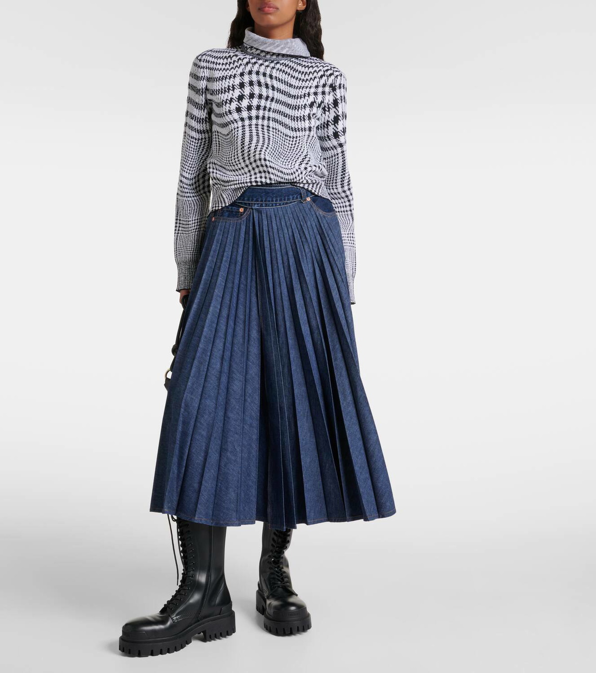 Sacai Pleated denim midi skirt Sacai