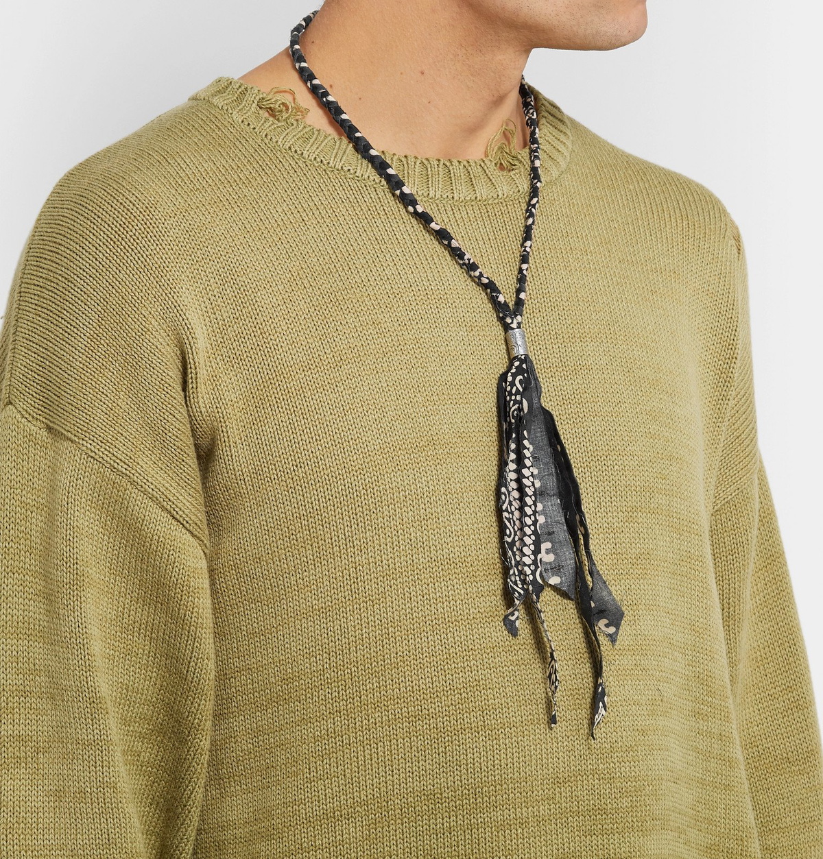KAPITAL - Fringed Bandana-Print Cotton-Gauze Necklace - Black KAPITAL