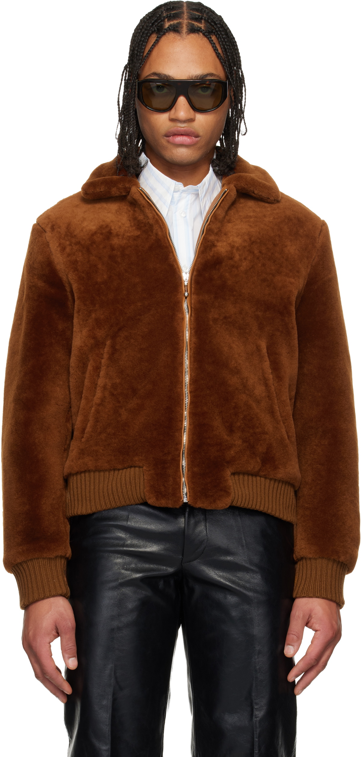 Ernest W. Baker Brown Harrington Faux-Fur Jacket Ernest W. Baker