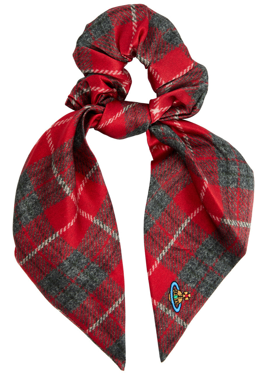 Vivienne Westwood Tartan Orb-embroidered Silk Scrunchie - Red