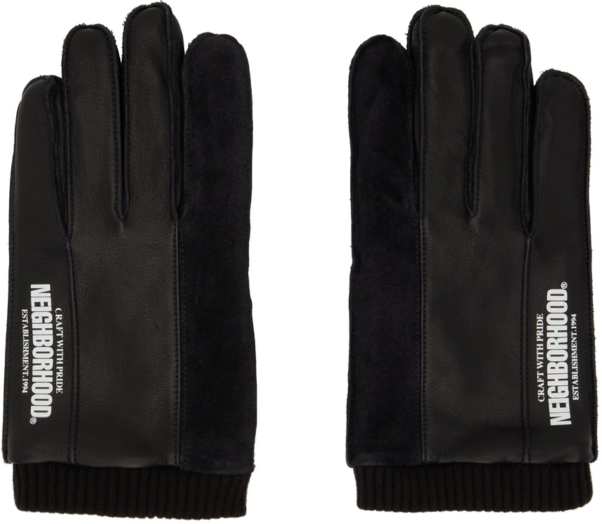 Neighborhood Black Leather Boa Gloves Neighborhood
