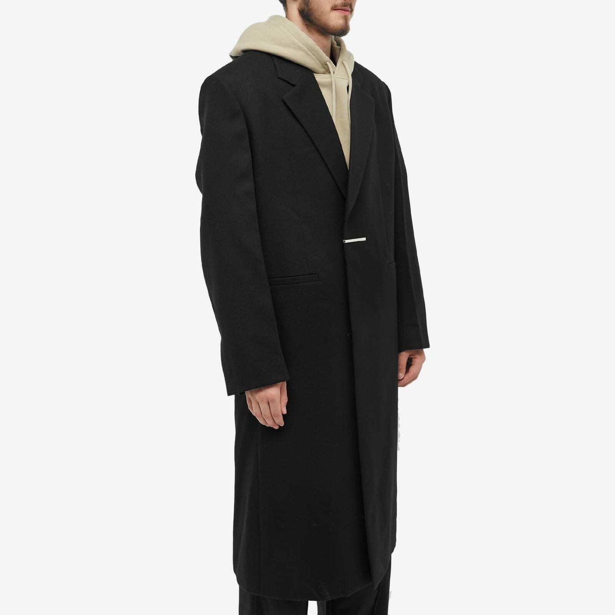 Givenchy Men's Clip Closure Long Coat in Black Givenchy