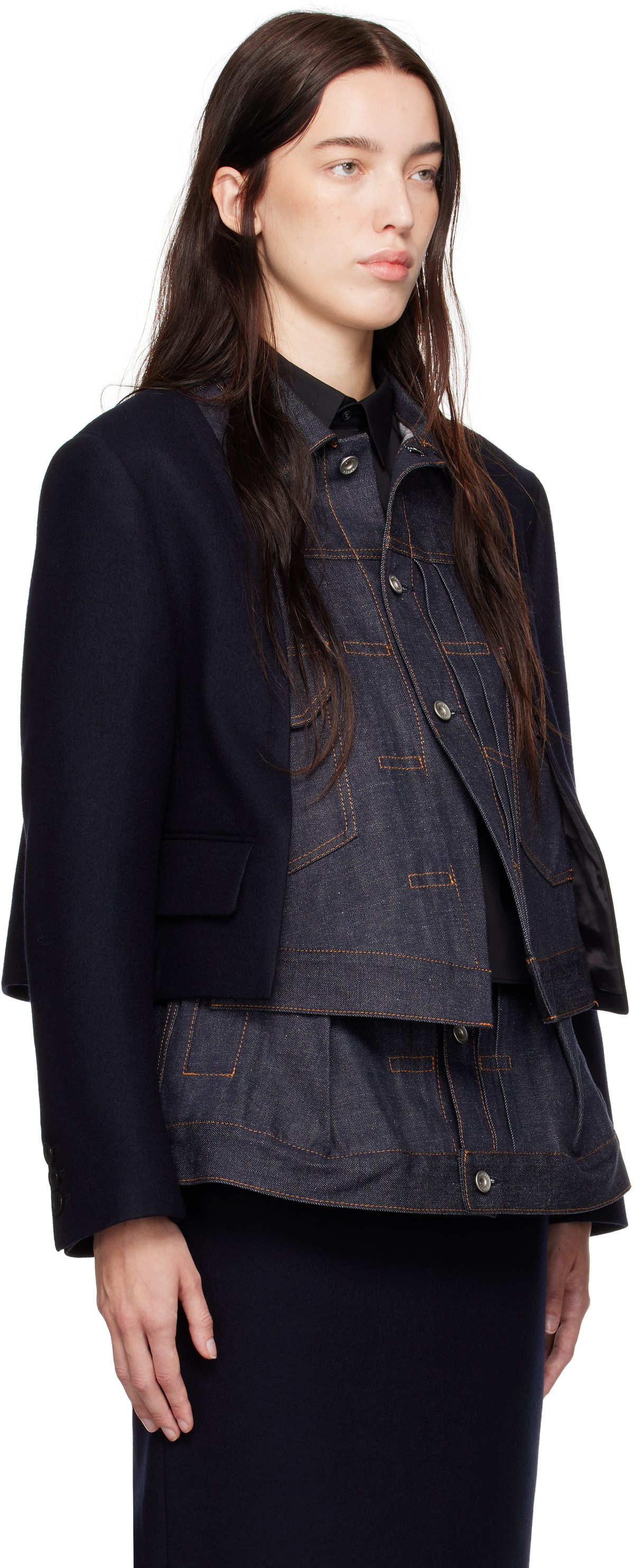 sacai Navy Wool Melton & Denim Jacket Sacai