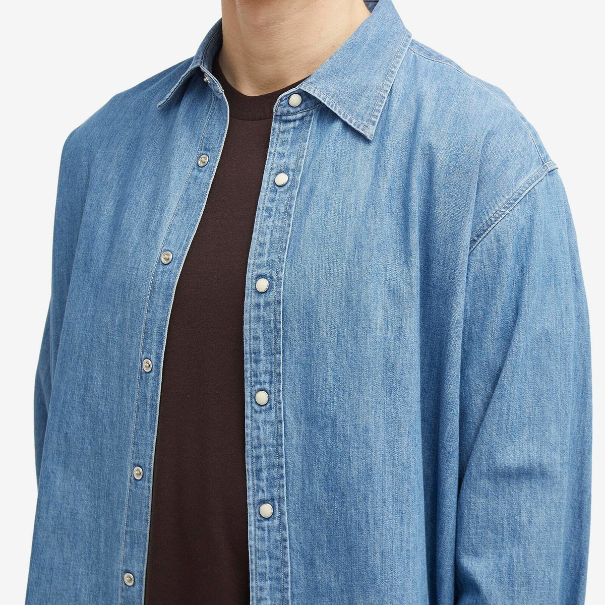 Auralee Men's Selvedge Super Light Denim Shirt in Washed Indigo