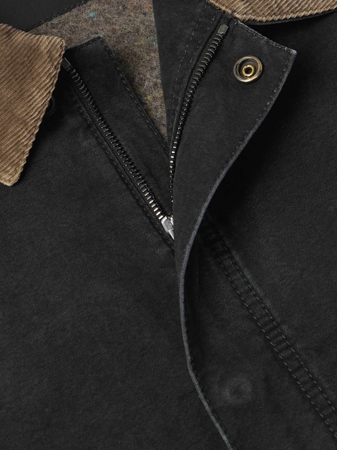 SAINT LAURENT - Corduroy-Trimmed Cotton-Canvas Jacket - Black